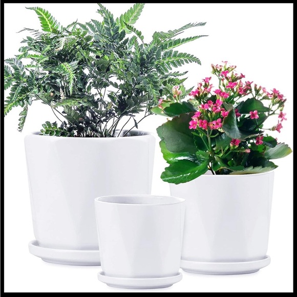 3-Piece Ceramic Plant Pots 4.3+5.5+6.6 inch white. NIB - Picture 1 of 9